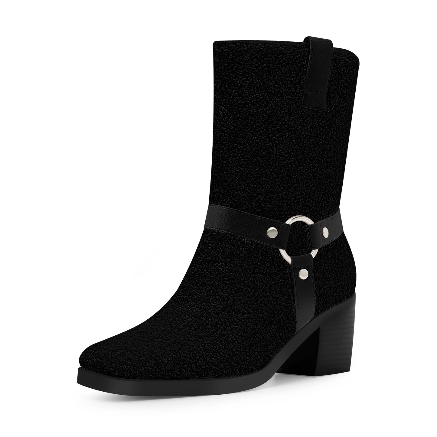 Chunky Heel Mid Calf Tabs Boots