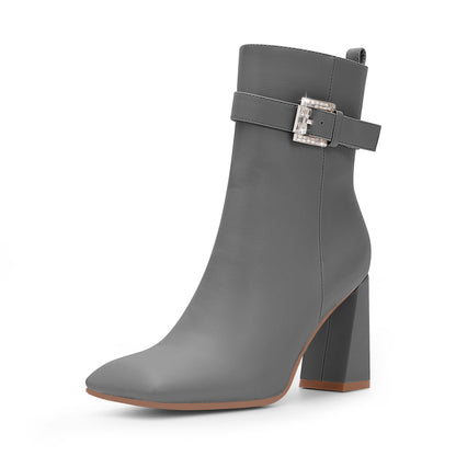 High Heel Square Toe Ankle Boots