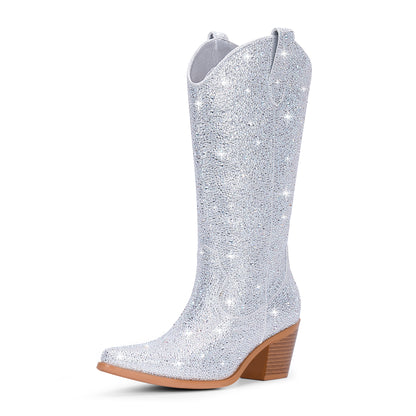 Rhinestone calf boots