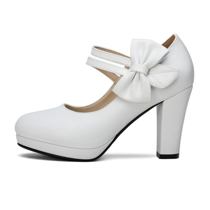 High Heel Bow Mary Janes Pumps