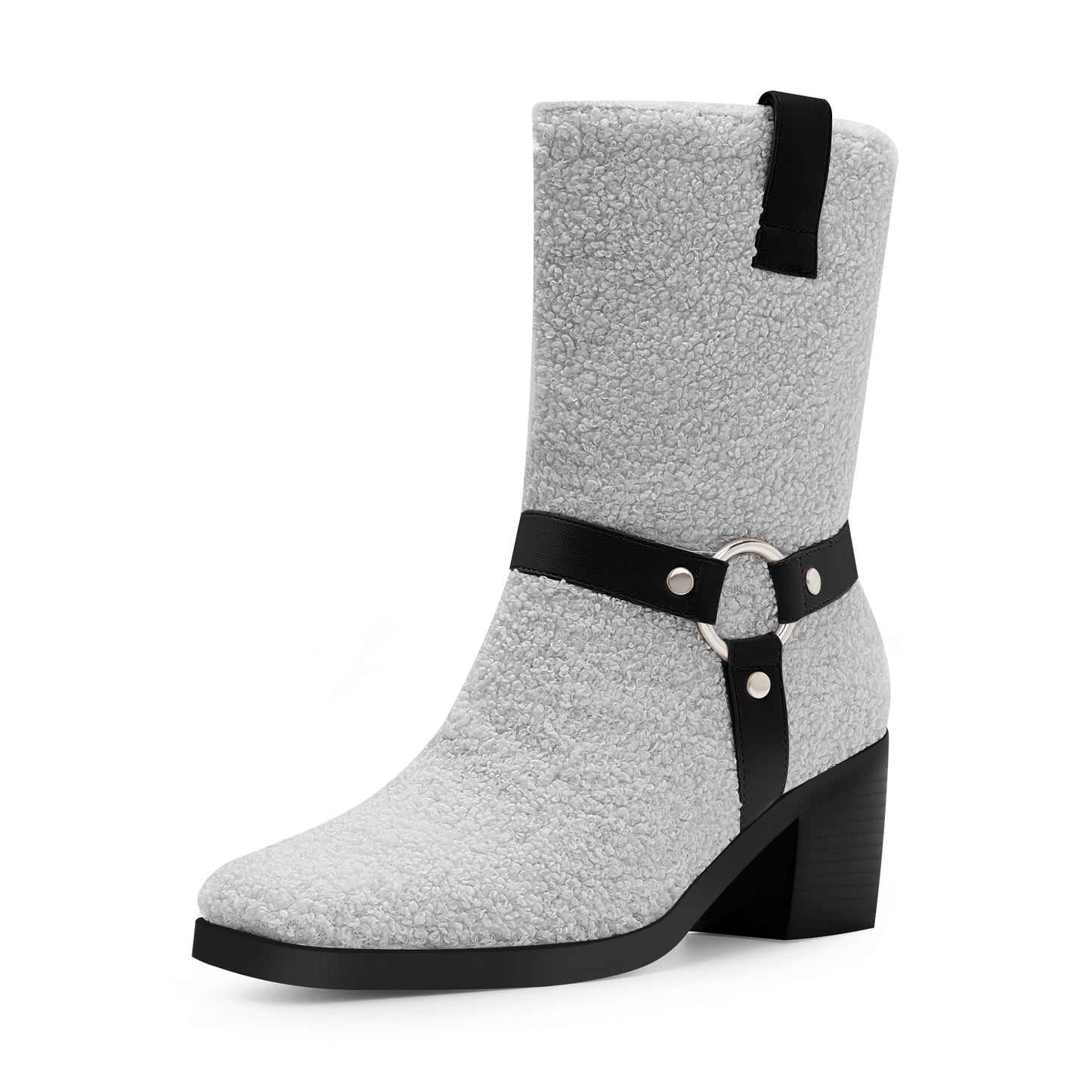 Chunky Heel Mid Calf Tabs Boots