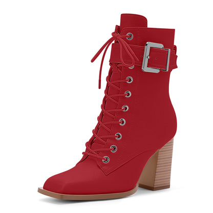 High Heel Square Toe Ankle Boots