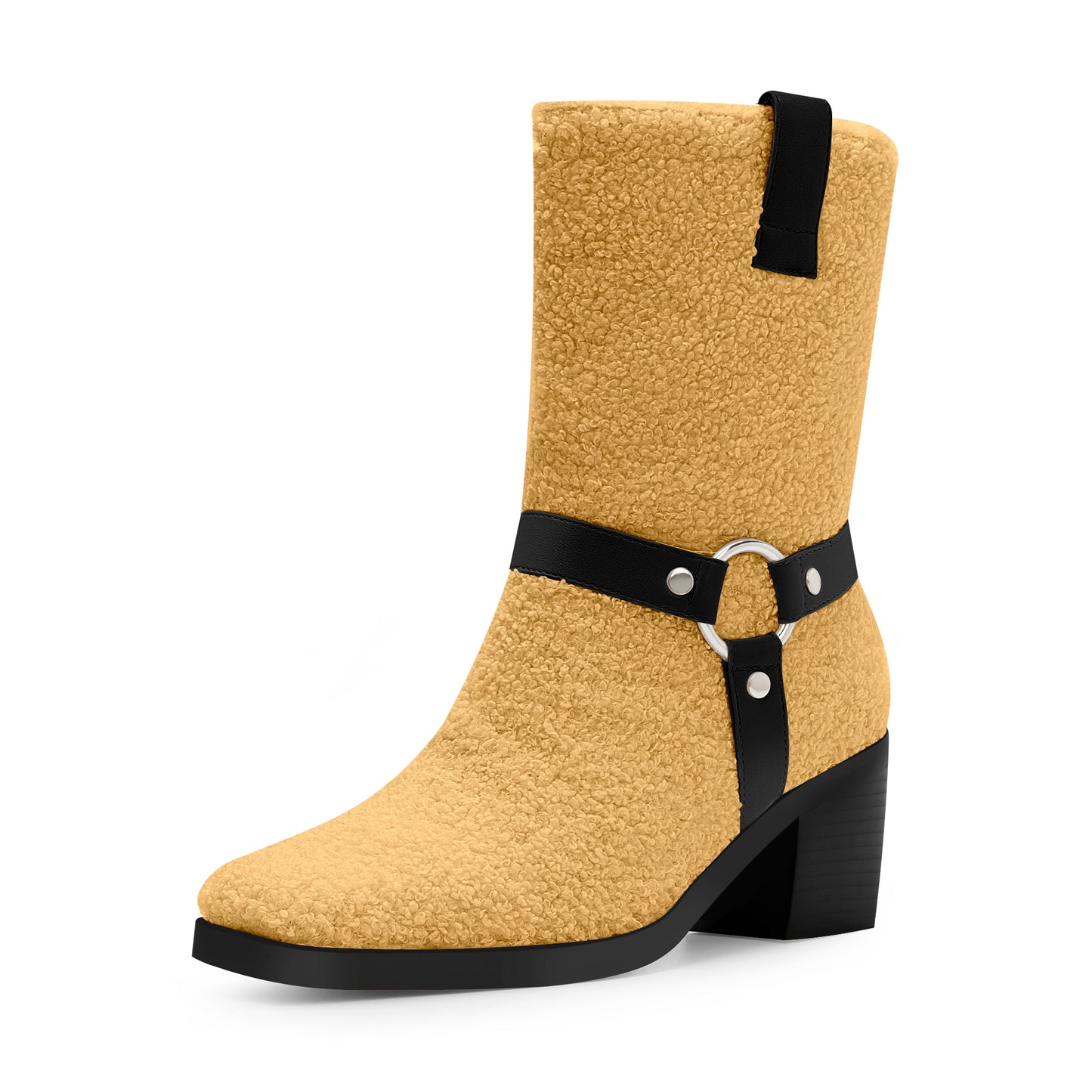 Chunky Heel Mid Calf Tabs Boots