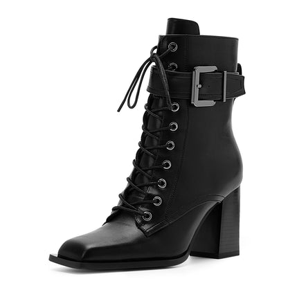 High Heel Square Toe Ankle Boots