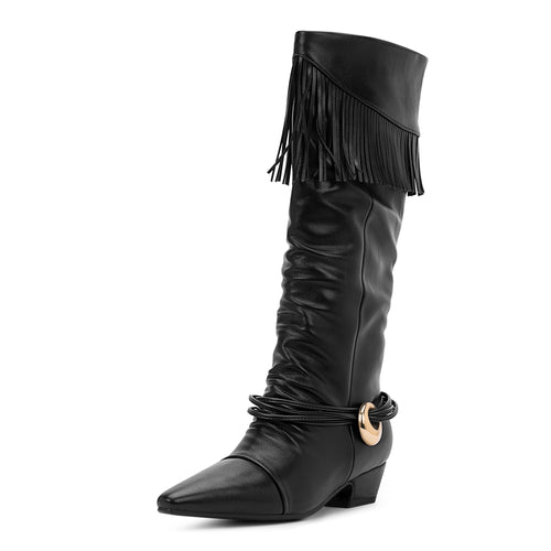 Mid Calf Heel Tassel Boots