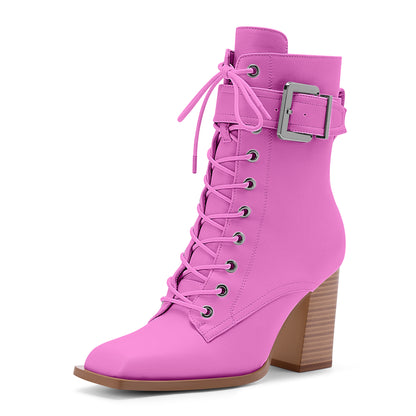 High Heel Square Toe Ankle Boots