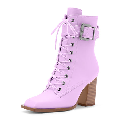 High Heel Square Toe Ankle Boots