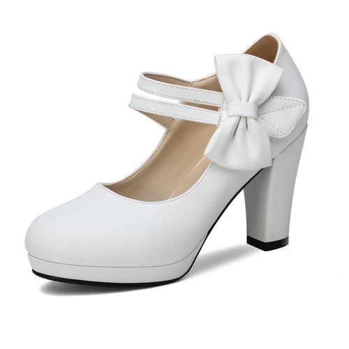 High Heel Bow Mary Janes Pumps