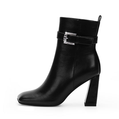 High Heel Square Toe Ankle Boots