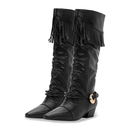 Mid Calf Heel Tassel Boots