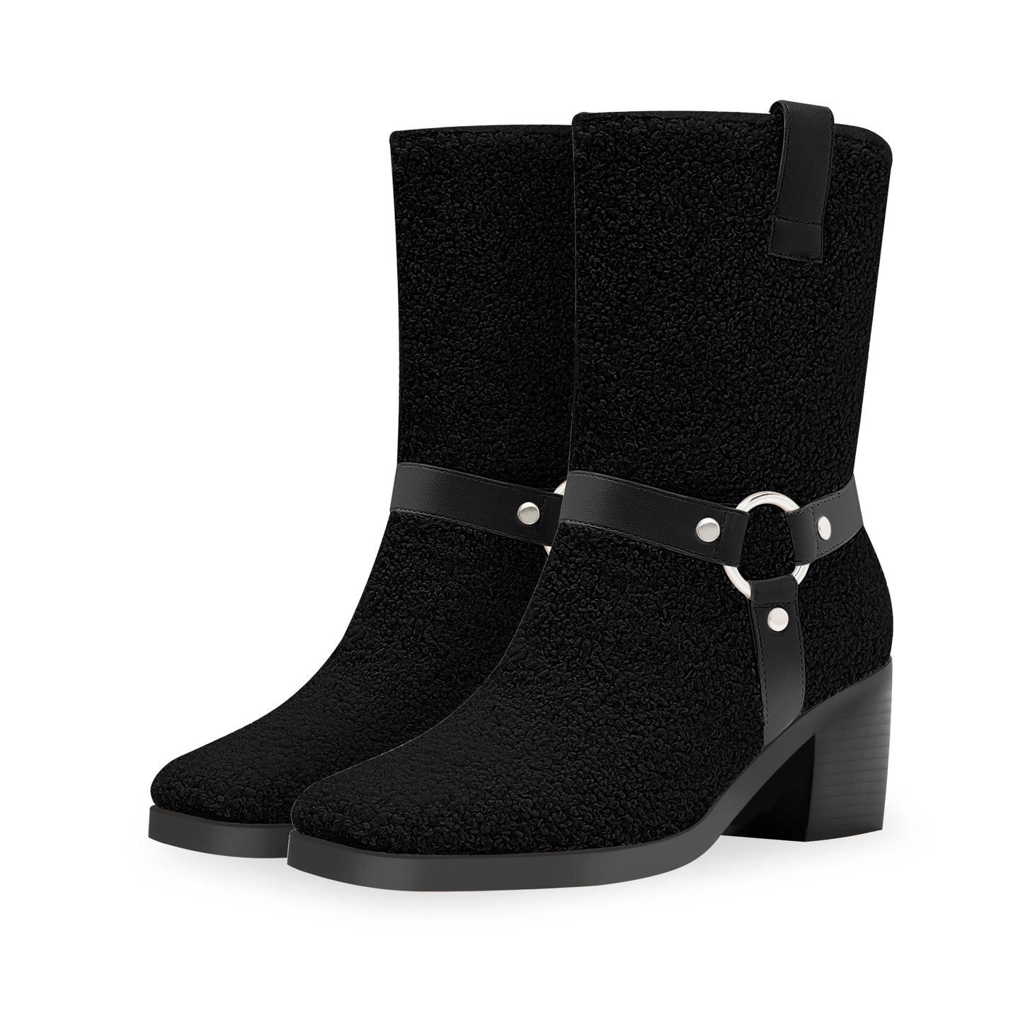 Chunky Heel Mid Calf Tabs Boots