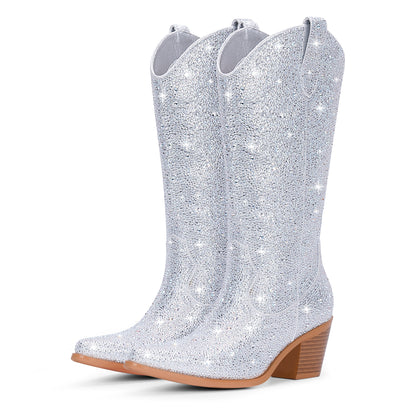 Rhinestone calf boots