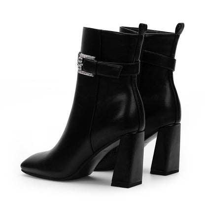 High Heel Square Toe Ankle Boots