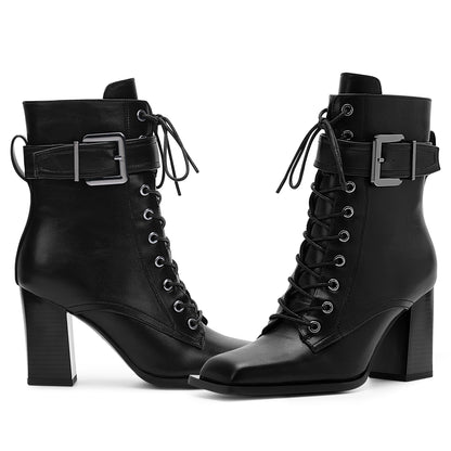 High Heel Square Toe Ankle Boots