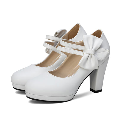 High Heel Bow Mary Janes Pumps