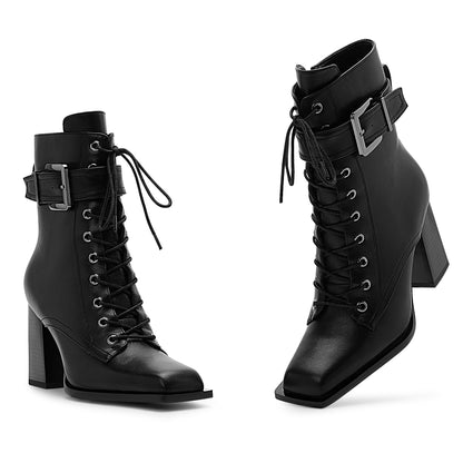 High Heel Square Toe Ankle Boots