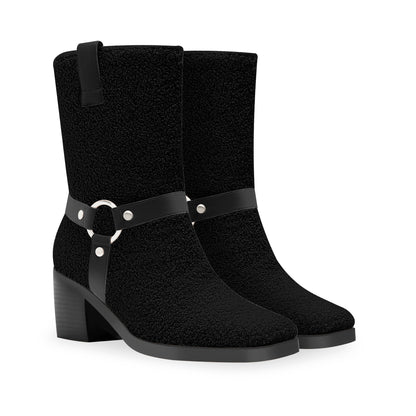 Chunky Heel Mid Calf Tabs Boots