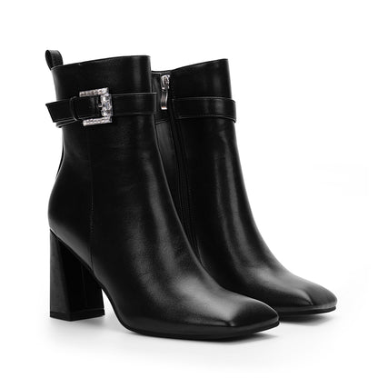 High Heel Square Toe Ankle Boots