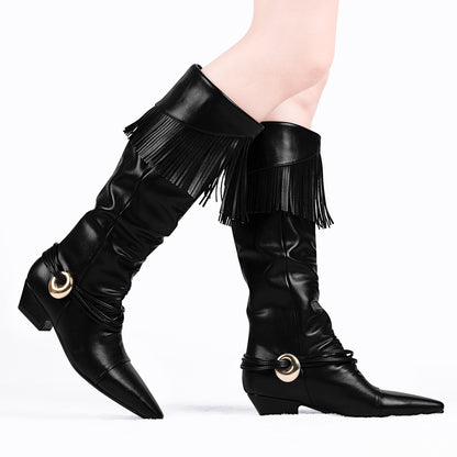 Mid Calf Heel Tassel Boots