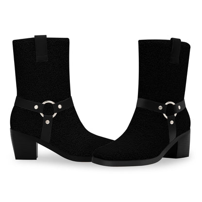 Chunky Heel Mid Calf Tabs Boots