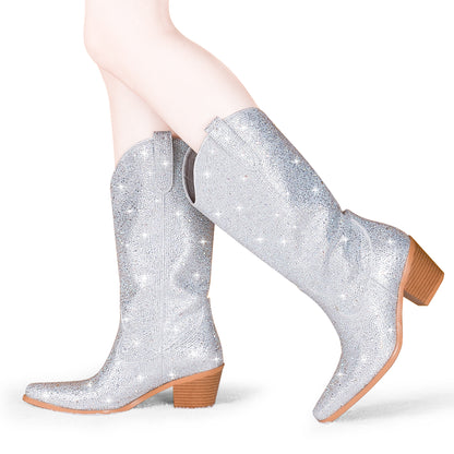 Rhinestone calf boots