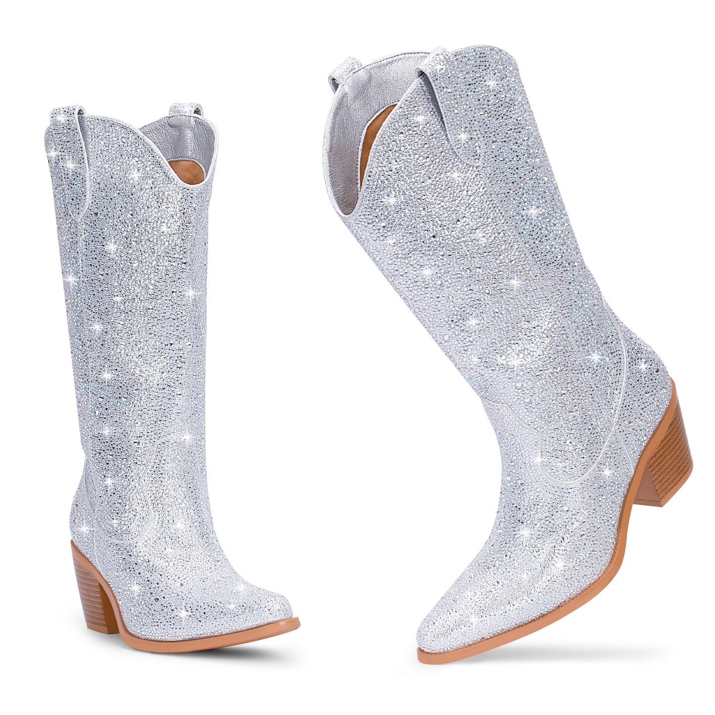 Rhinestone calf boots