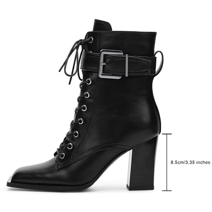 High Heel Square Toe Ankle Boots