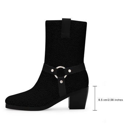 Chunky Heel Mid Calf Tabs Boots