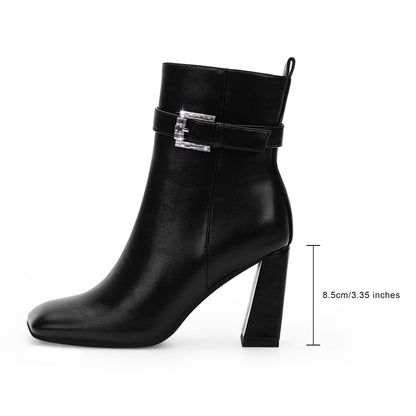 High Heel Square Toe Ankle Boots